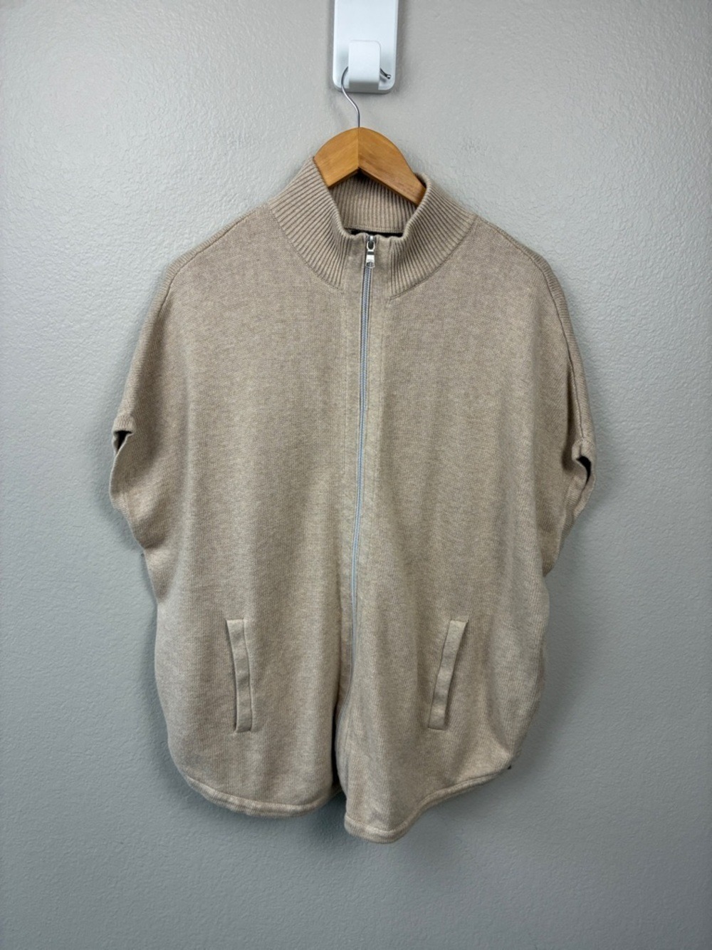 Banana Republic Zip Up Sweater Poncho Vest Tan Cotton Oversized S